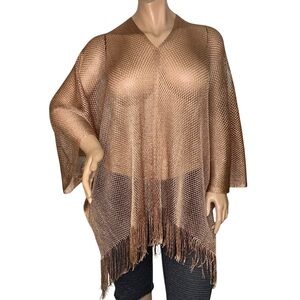 BCBGMAXzaria Fringe Shawl Metallic Rust Fishnet One Size Fits Most